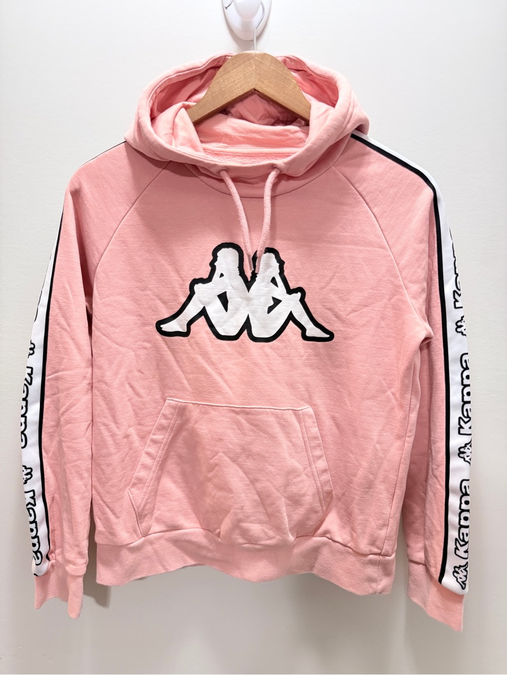 Kappa Pink Hooded Logo Sweatshirt with White Sleeve Tape Size M